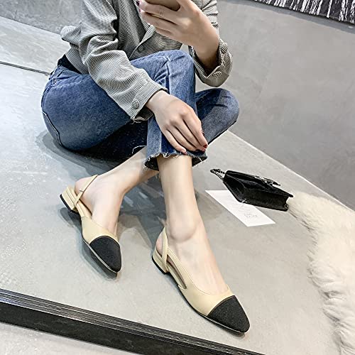 Lehoor Slingback Pumps Flat Cap Toe Two Toned For Women, Low Block Heel Almond Pointy Toe Sandals Quarter Strap Hollowed Backless D’orsay Slip On Sandals Office Party Prom Beige 8.5 M Us #TOP1