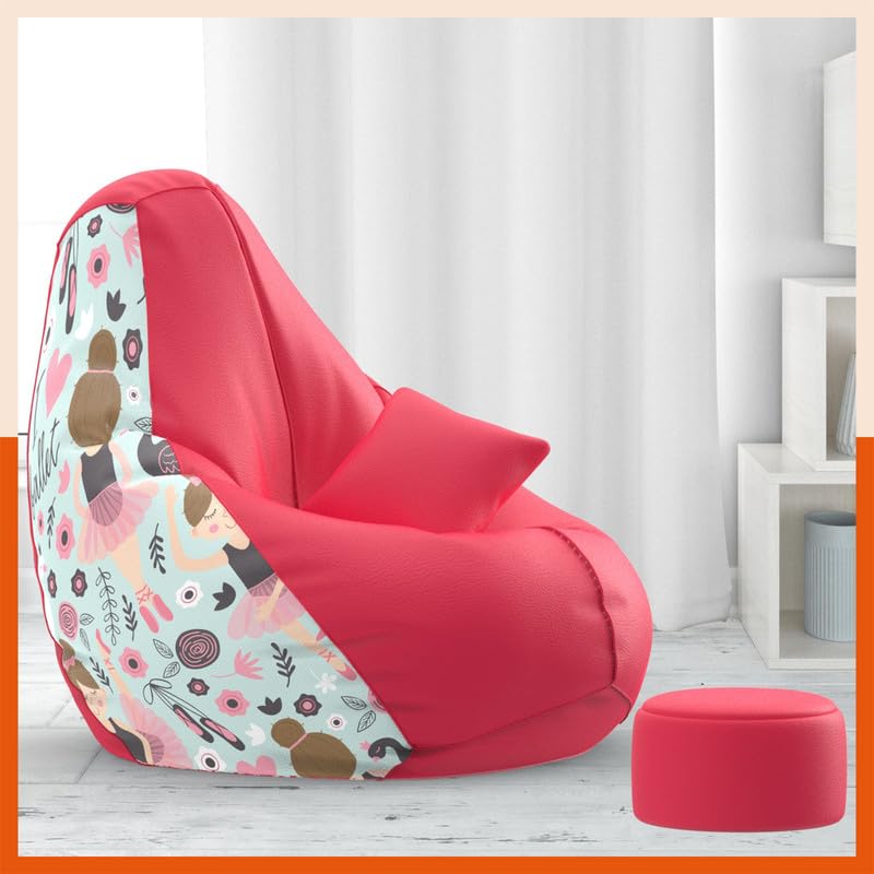 BiggieBean Bag Cover 5XL Bean Bag with Free Cushion and Footrest - Official : CozyPalette Combo (Matching Color : Printed, I Love Ballet - H - Pink - Sea Blue)-image-15