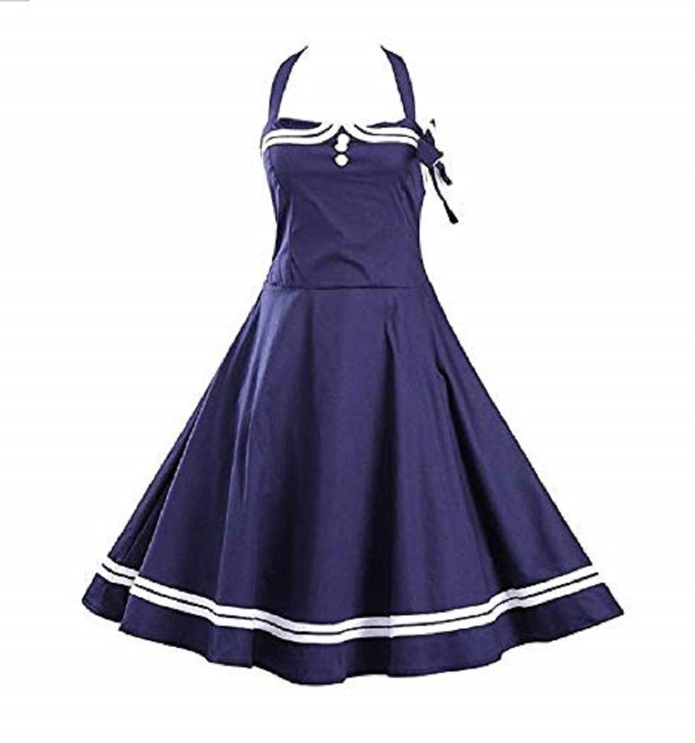 JJ-GOGORetro Sailor Dress - S-3XL Women's 1950s Halter Vintage Rockabilly Dress Pinup Retro Sailor Cocktail Dress