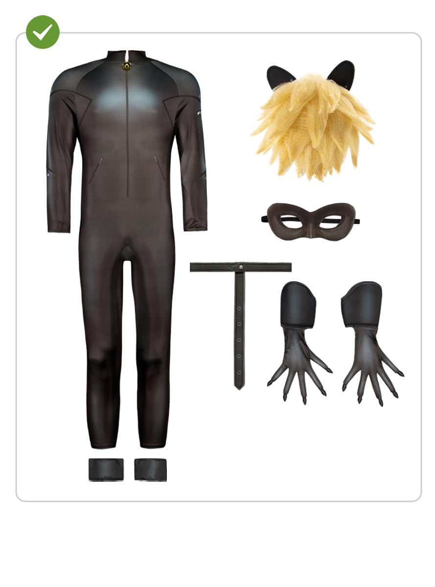 Funidelia Kostüm von Cat Noir für Männer - Ladybug für Herren, Offizielle Lizenz, Zeichentrickfilm, Ladybug - Verkleidung für Erwachsene für Partys, Karneval und Halloween