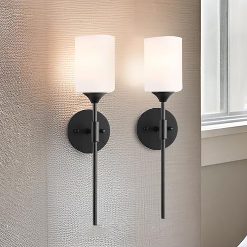 Image of SINOMAN Black Wall Mounted Lamp with Glass Shade Contemporary Accent Light for Indoor Spaces, E27 Bulb Compatible, Ideal for Bedrooms, Hallways, and Living Areas (Pack of 2) (Without Bulb)