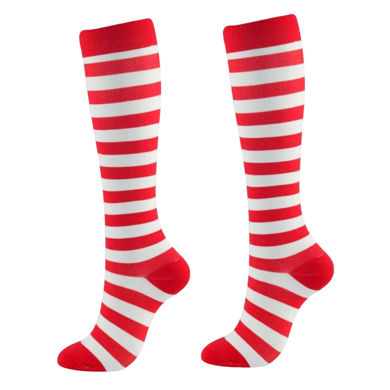 Sucrain Red and White Striped Compression Socks for Women Men Knee High Supports Socks for Nurses Pregnant Running