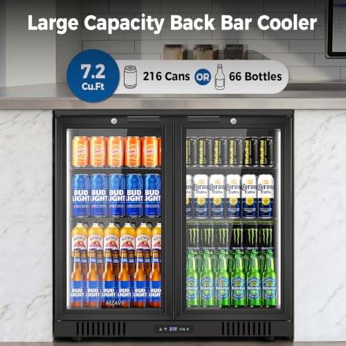 Image of Back Bar Cooler with 2 Glass Door, Commercial Beverage Fridge Under Counter, 7.2 Cu.Ft Display Refrigerator with Safety Locks for Beer, Soda, Wine, Built-In /Freestanding for Bar Restaurant Home