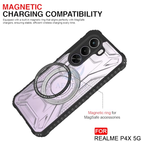 Image of AESTMO Hybrid Shockproof Back Cover Case for Realme P4X 5G Compatible with MagSafe | Hard Back Case Cover for Realme P4X 5G (PC & TPU, Translucent Back, Black Sides)