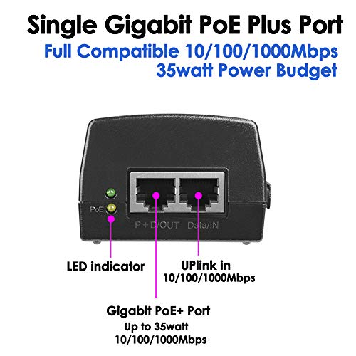 iCreatin Gigabit POE Plus+ Injector 802.3at 30W Power Over Ethernet up to 120 Meters (390 Feet), PSE-560065G