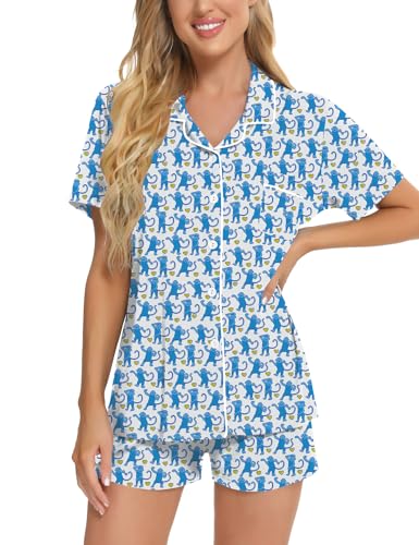 Image of SWOMOG Womens Button Down Pajamas Set Short Sleeve Sleepwear Bride Soft Pj Lounge Sets XS-3XL