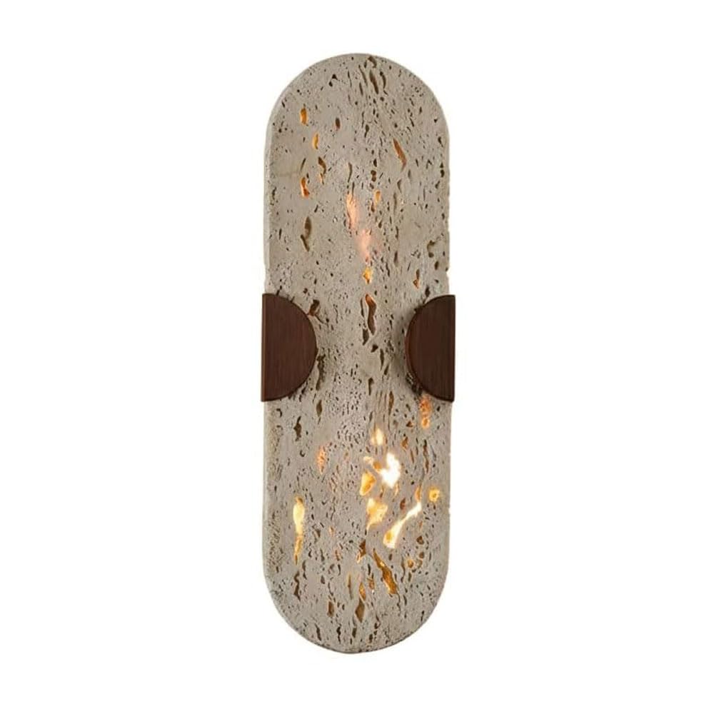 GUOGUOSM Nordic Industrial Style Natural Yellow Travertine Wall Sconce, 13.7in Oval Wall Light, Hard Wiring Connection Indoor Wall Lamp, Living Room Bedside Corridor Decorative Light Fixtures