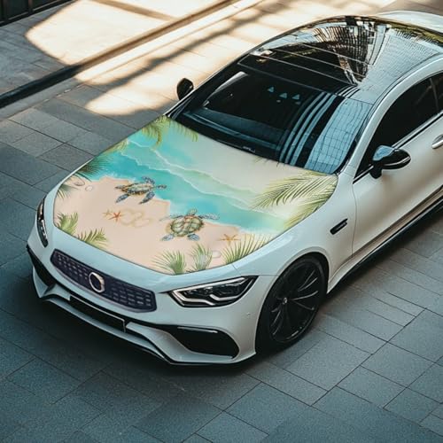 Image of Car Hood Cover Protector,Dust-Proof Wear-Resistant Breathable Print Polyester Hood Covers for Cars,Decoration Universal Car Accessories Sea Turtle