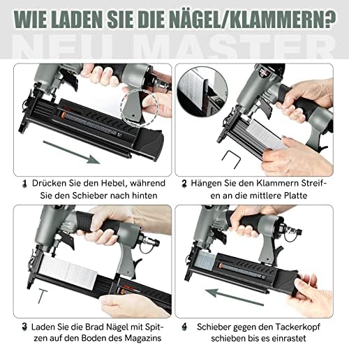 Bild 5 - NEU MASTER Druckluftnagler, 2 in1 Drucklufttacker mit Transportkoffer inkl. 800 Nägel und 200 Klammern für Werkstatt und Haus