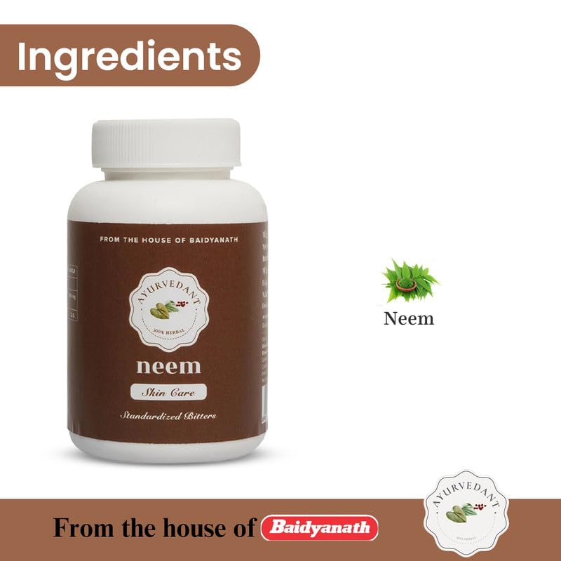 Baidyanath Ayurvedant Neem Tablets (60 Tabs) for Skin Health and Detoxification Support (Pack of 1) 2
