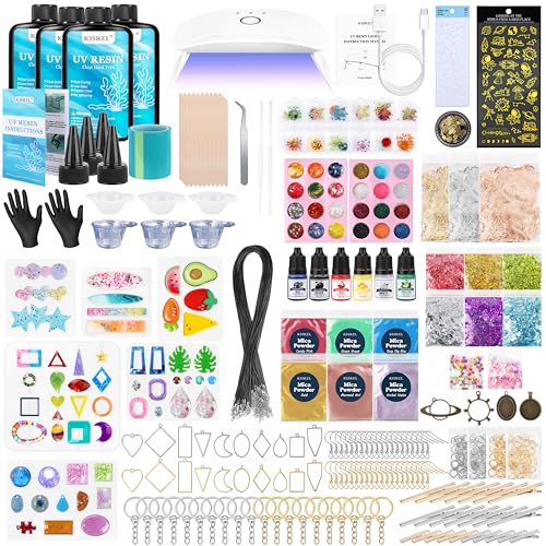 UV Resin Jewelry Making Kit, 400g Crystal Clear Resins with Light and Molds, DIY Jewelry Making Resin Kits, Resina Starter Kit for Keychain, Hair Clip and Earring