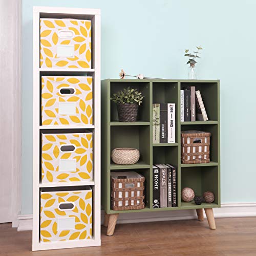 Image of MAX Houser Fabric Storage Bins Cubes Baskets Containers with Dual Plastic Handles for Home Closet Bedroom Drawers Organizers, Flodable, Set of 6 (Yellow)