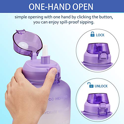 Fidus Large Half Gallon/64oz Motivational Water Bottle with Time Marker & Straw,Leakproof Tritan BPA Free Water Jug,Ensure You Drink Enough Water Daily for Fitness-Purple/Coral Gradient