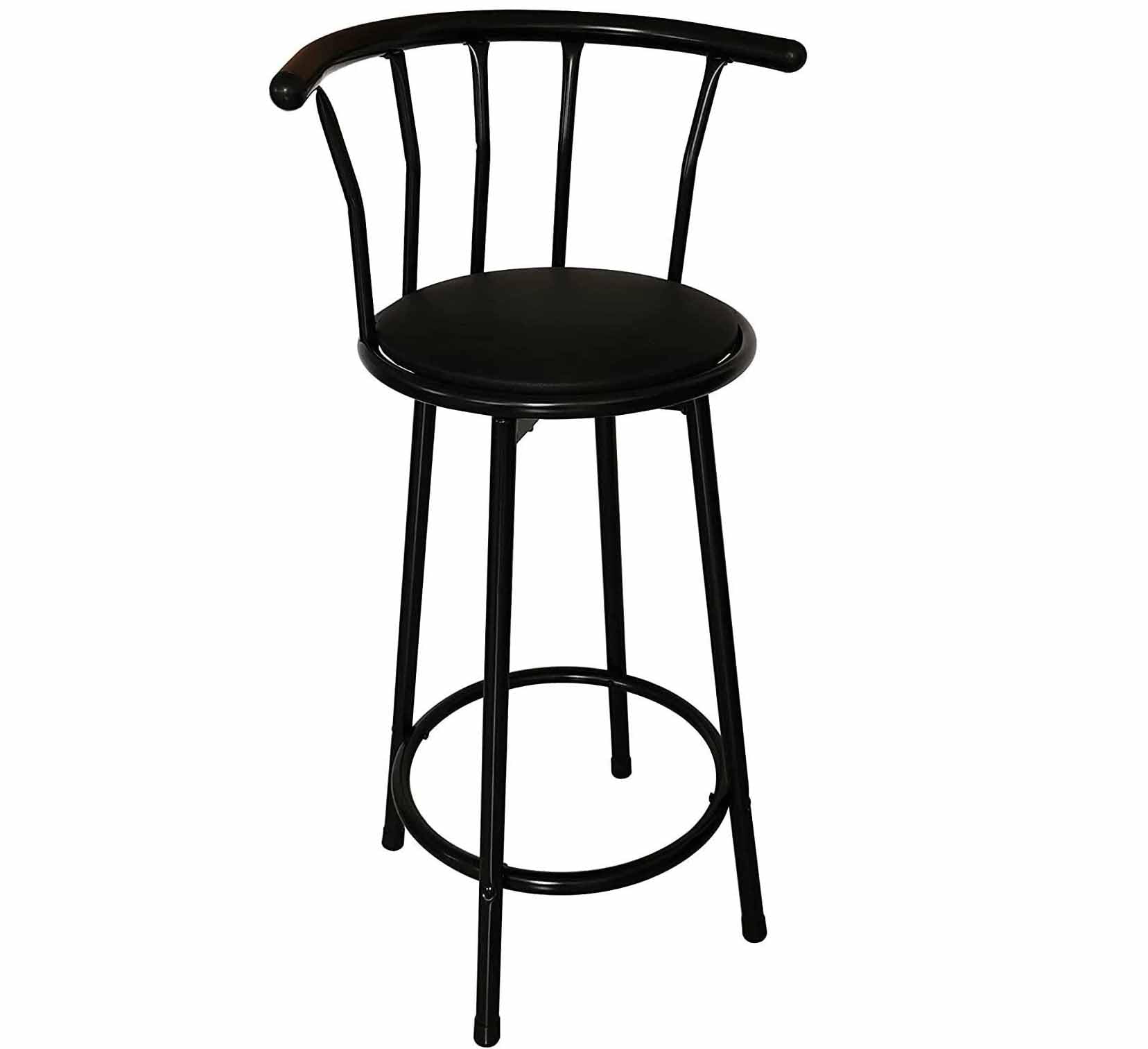 PREMZO 360° Swivel Breakfast Bar Stool Chair Footrest Round Tall with Crown Back Rotating Seat Chair Comfortable Soft Leather Padded Seat Strong Metal Frame Kitchen Dining Restaurant (Black)
