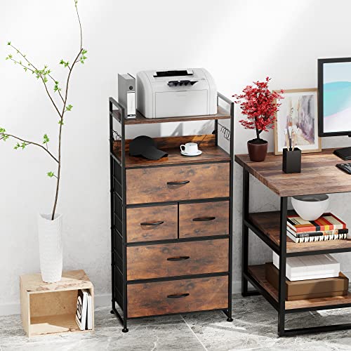Lulive Dresser For Bedroom With 5 Drawers, Dressers & Chests Of Drawers For Entryway, Storage Organizer Unit With Cationic Fabric, Sturdy Metal Frame, Wood Tabletop, Easy Pull Handle (Rustic Brown) #TOP4