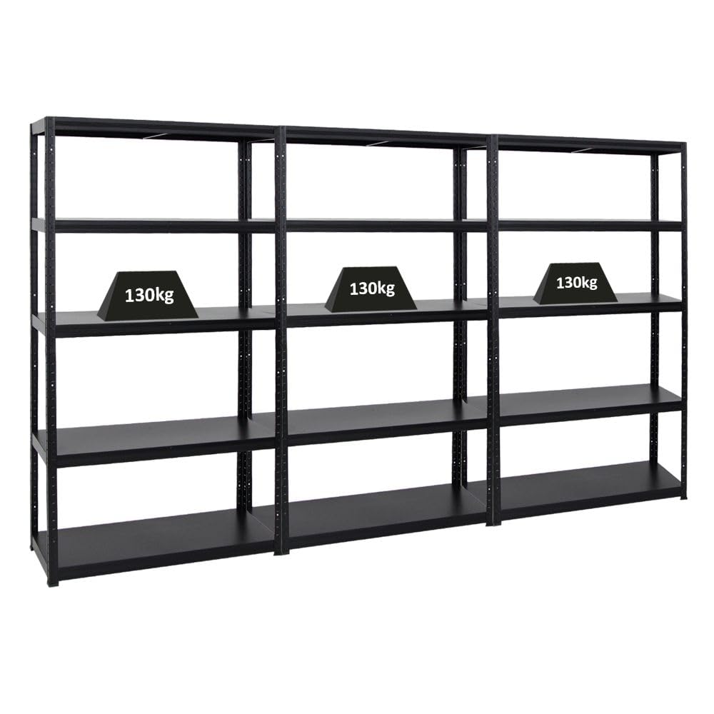 PROREGAL Mega Deal | 3X Schwerlastregal Steel Eagle | HxBxT 180x100x40 cm | Fachlast 130kg | Schwarz | Garagenregal, Lagerregal, Steckregal, Weitspannregal