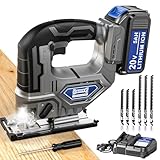 Cordless Jigsaw Tool Compatible with Dewalt 20V Battery, Brushless jigsaw tool with Variable Speed, 0°-45° Bevel Cuts, LED Light, 3-Position Orbital Action for Straight/Curve/Circle Cutting