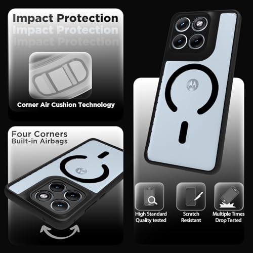 Image of RIGGEAR Shockproof Sleek Hybrid Armor Magnetic Back Cover Case Compatible with MagSafe Accessories for Motorola Moto Edge 70 Fusion 5G (Clear PC + Black TPU Bumper)
