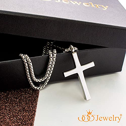 Image of 555Jewelry Stainless Steel Cross Adjustable Rolo Chain Pendant Necklace 16-28'' Inches