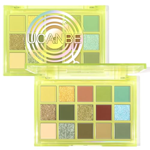 Image of UCANBE 15 Color Eyeshadow Palette Matte Shimmer Metallic, Olive Green Earth Tone Highly Pigmented Long Lasting Blendable Eye Makeup Palette for Natural to Bold Looks