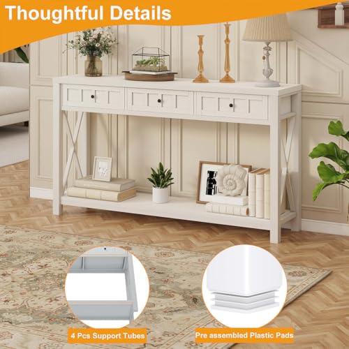 White Oak FATORRI Console Table with 3 Drawers & Cube Storage