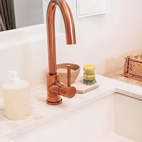 Miniatura 3 de SUPERWASH PLUS Cepillo de bambú para platos con plato de cerámica, cerdas naturales, cepillo de palma para ollas, sartenes de hierro fundido,