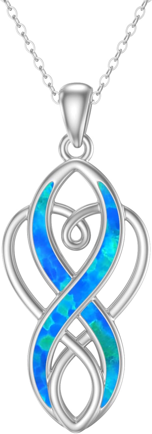 Celtic Knot Necklace for Women 925 Sterling Silver Opal Irish Necklace Infinity Heart Pendant Celtic Jewelry Birthday Gifts for Girlfriend Mom