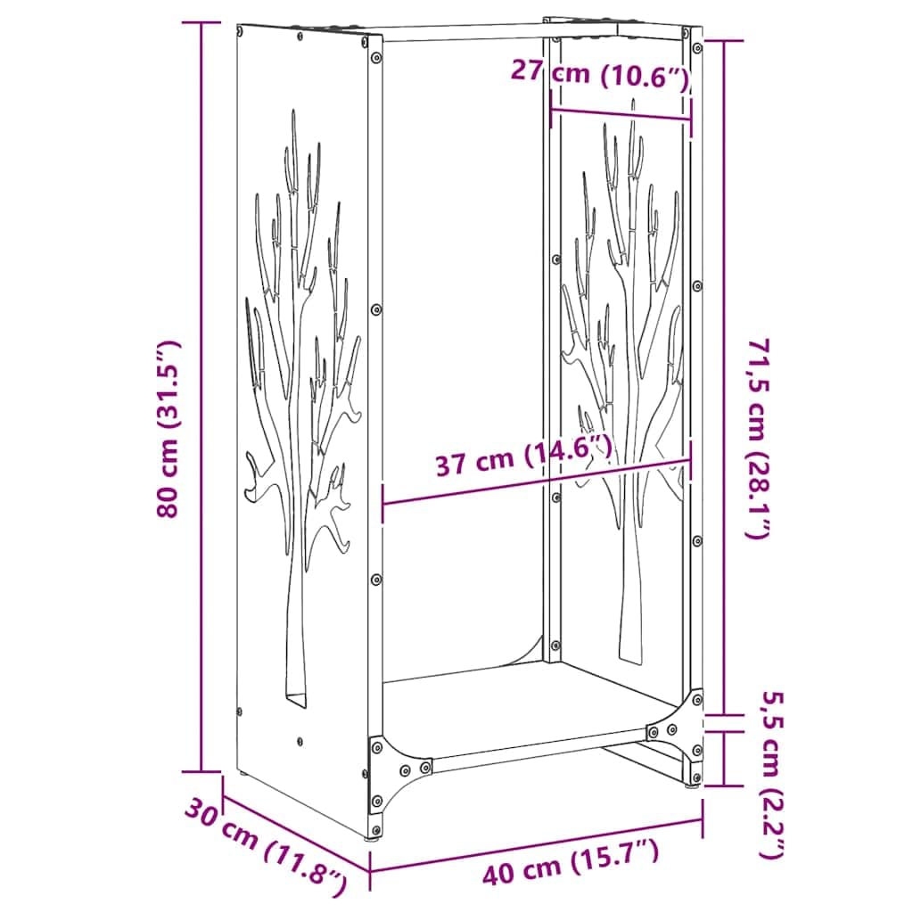 Brennholzregal aus Edelstahl 40x30x80 cm für Kamin und Ofen, robustes Holzregal mit großem Fassungsvermögen für Wohnzimmer, Terrasse, Garten und Innenbereich