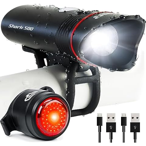 Bike Lights for Night Riding, USB Rechargeable Shark 500 Ultra Bright LED Bike Light Front and Back Safety Tail Light Included (Black) Cover