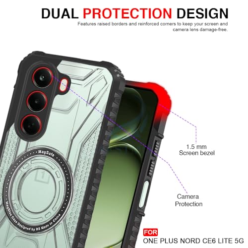 Image of AESTMO Hybrid Shockproof Back Cover Case for OnePlus Nord CE 6 Lite 5G Compatible with MagSafe | Hard Back Case Cover for OnePlus Nord CE 6 Lite 5G (PC & TPU, Translucent Back, Black Sides)