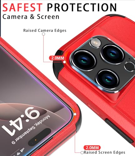 Image of Diverbox for iPhone 16 Pro Max Case [Shockproof] [Dropproof] [Tempered Glass Screen Protector + Camera Protectors] Heavy Duty Protection Phone Case Cover for Apple iPhone 16 Pro Max (Red)