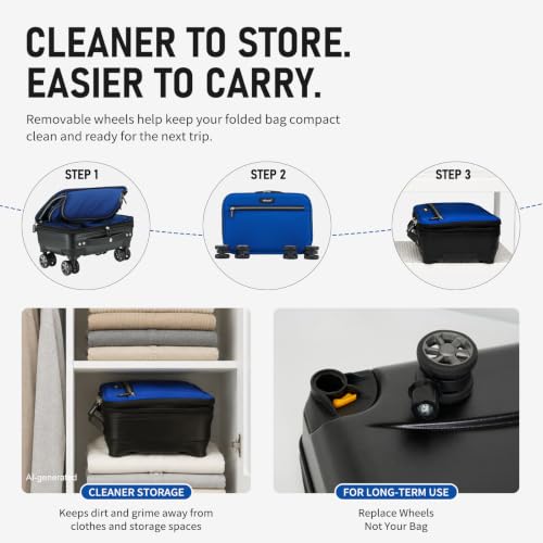 Image of Verage Luxe Expandable Foldable Luggage Bag Collapsible Rolling Travel Bag Lightweight Larger Suitcase with Detachable Spinner Wheels (21 Inch Expands into 24 Inch, Blue)