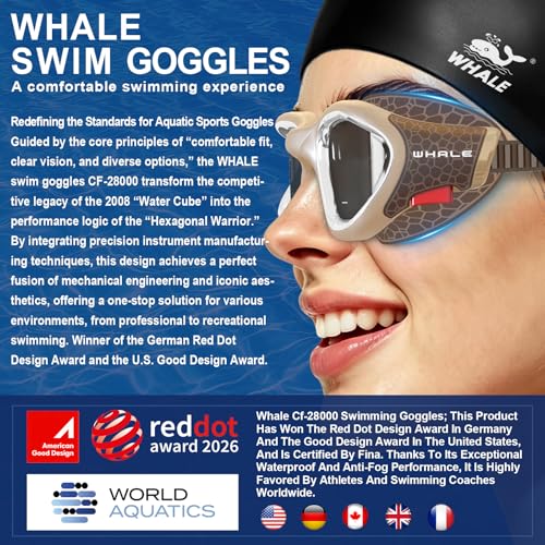 Image of Whale Swim Goggles, HD Anti-Fog Goggles, Unisex | 100% UV Protection | Anti-Fog Design Clear Wide-Angle Underwater View