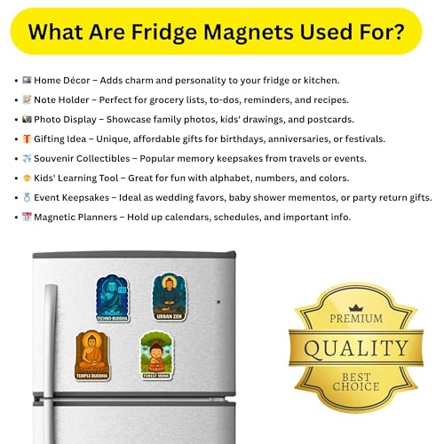 Image of Regalo Casila Buddha Fridge Magnet Set Techno Urban Zen Forest Temple Meditating Dcor Spiritual Gift for Peaceful Living 4 Pc
