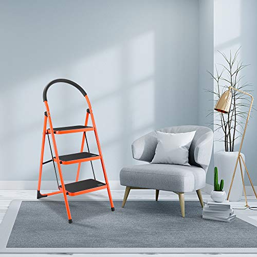 Luisladders Folding 3 Step Ladder Portable Space Saving Lightweight Ladders with Sturdy Steel and Anti-Slip Wide Pedal, Multi-Use for Household, Market, Office (330 Lb)