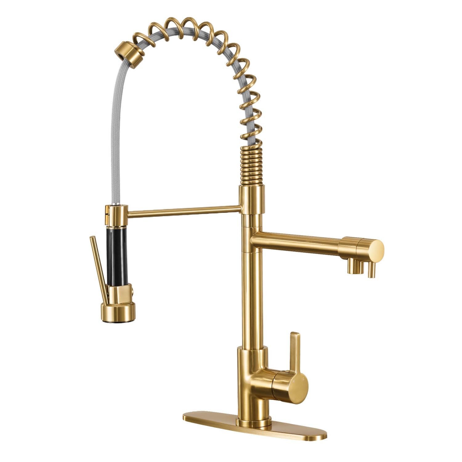 Kitchen Faucet with Pull Down Sprayer and Pot Filler, 2-Function High Arch Single Handle Commercial Solid Brass Kitchen faucets Brushed Gold