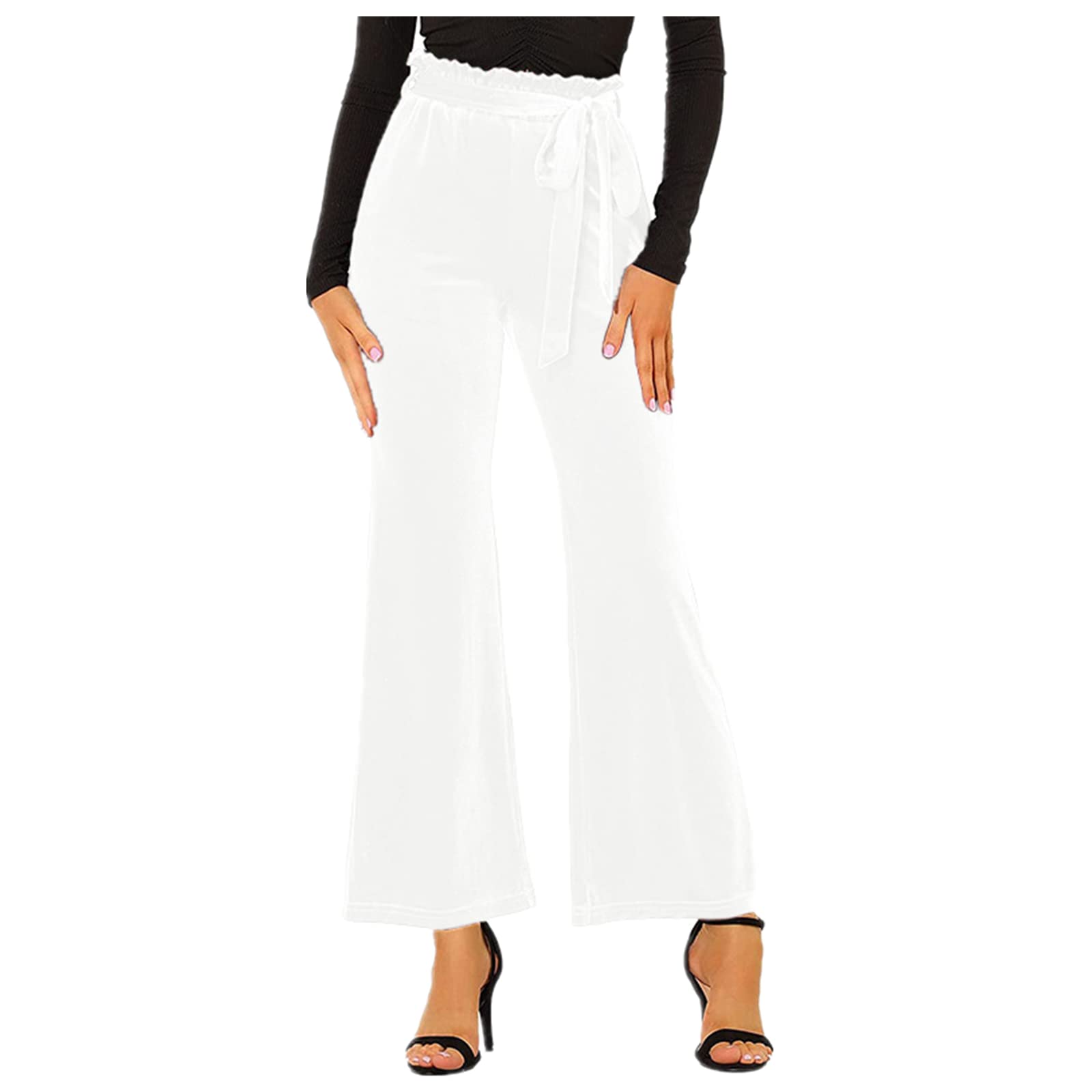 Solid Color Straight Wide Leg Pants Womens high Waist Loose and Thin Casual Fashion Trousers White 2XL