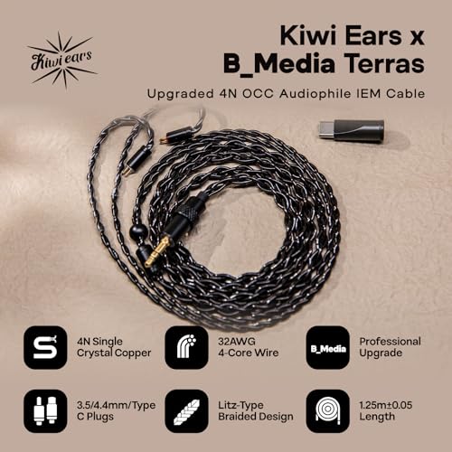 Image of Linsoul Kiwi Ears x B Media Terras IEM Cable, with Type-C USB C /3.5mm /4.4mm Plug,4N Single Crystal Copper 32AWG 4-Core in Ear Monitor Cord, 1.25m HiFi Upgrade Wire for Astral Orchestra II Arete Hype4