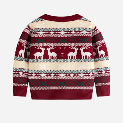 Kids Christmas Sweater Baby Boys Girls Crewneck Sweater Xmas Holiday Reindeer Snowflakes Pullover Knit Tops 3-7 Years2