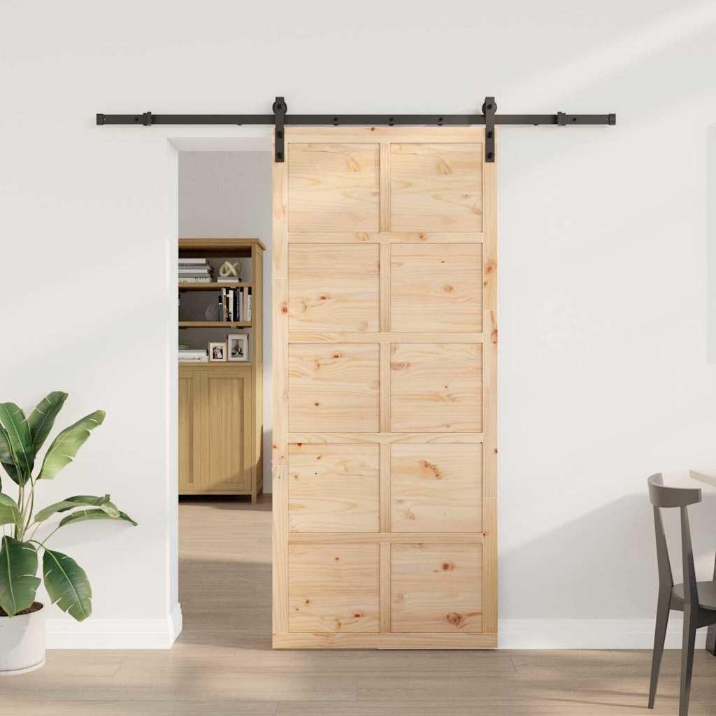 vidaXL Puerta de Granero 90 x 208 cm de Madera de Pino Maciza. Color marrón. Tiene un Mecanismo Deslizante y una Textura Suave. Ideal para Usar en Interiores. Su Estilo de Granja la Hace Muy acogedo