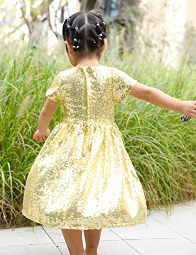 Cilucu Flower Girl Dress Baby Toddlers Sequin Dress Kids Party Dress Bridesmaid Wedding Gown Birthday Dress Gold 2T-3T #TOP5