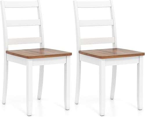 Giantex Sillas de comedor, sillas de cocina de madera sin brazos con patas de madera de goma maciza, sillas de comedor con respaldo de escalera de