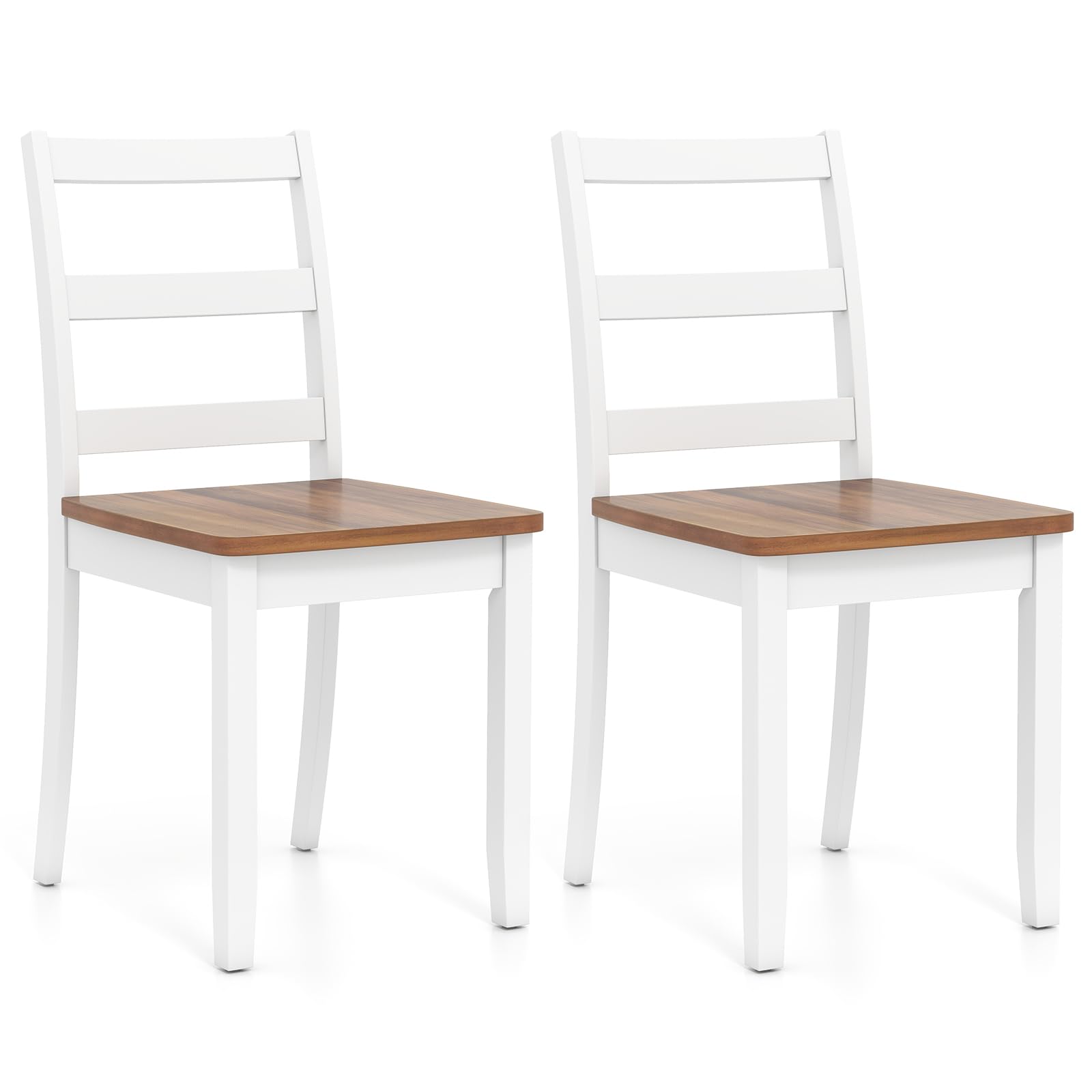 COSTWAY Esszimmerstühle 2er Set, Küchenstühle Holz, Esstisch Stühle, Holzstühle bis 190 kg belastbar, für Esszimmer, Küche (Braun + Weiß)