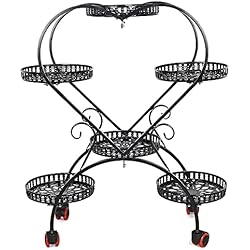 Estanteria Forja Jardin Soporte para plantas de metal, 6 plantas en maceta, material de hierro forjado, soporte para flores, estantería para plantas, jardín, decoración de color negro