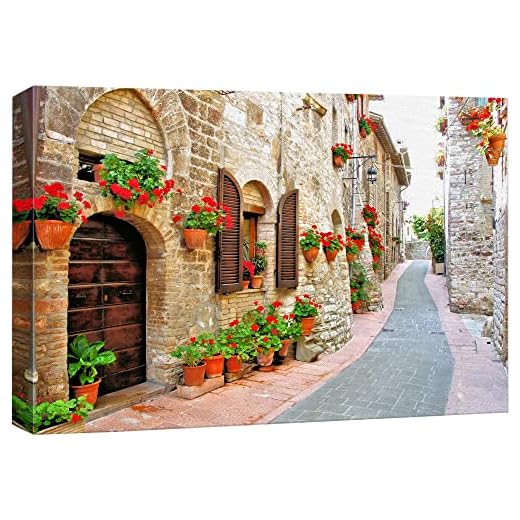 Beautiful Scenery Landscape of Picturesque Lane with Flowers in an Italian Hill Town - Canvas Art Wall Decor - 16" x 24"