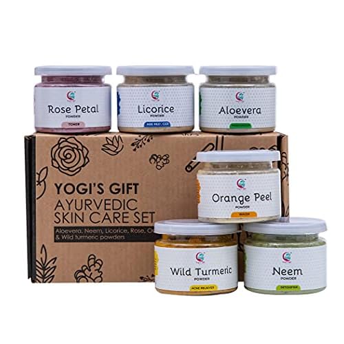 Ayurvedic Skin Care Sampler | Six Powders in One Pack | Aloe vera Powder, Rose Powder, Wild Turmeric Powder, Licorice Powder, Neem Powder & Orange Peel Powders 1oz Each | Soap Making Ingredient