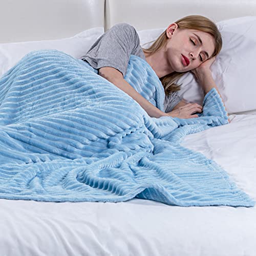 SE SOFTEXLY Fleece Blanket Throw Blanket for Couch Sofa or Bed Throw Size, Soft Fuzzy Plush Blanket, Luxury Flannel Lap Blanket, Super Cozy and Comfy for All Seasons (50x 60,Blue) - Thumbnail 3