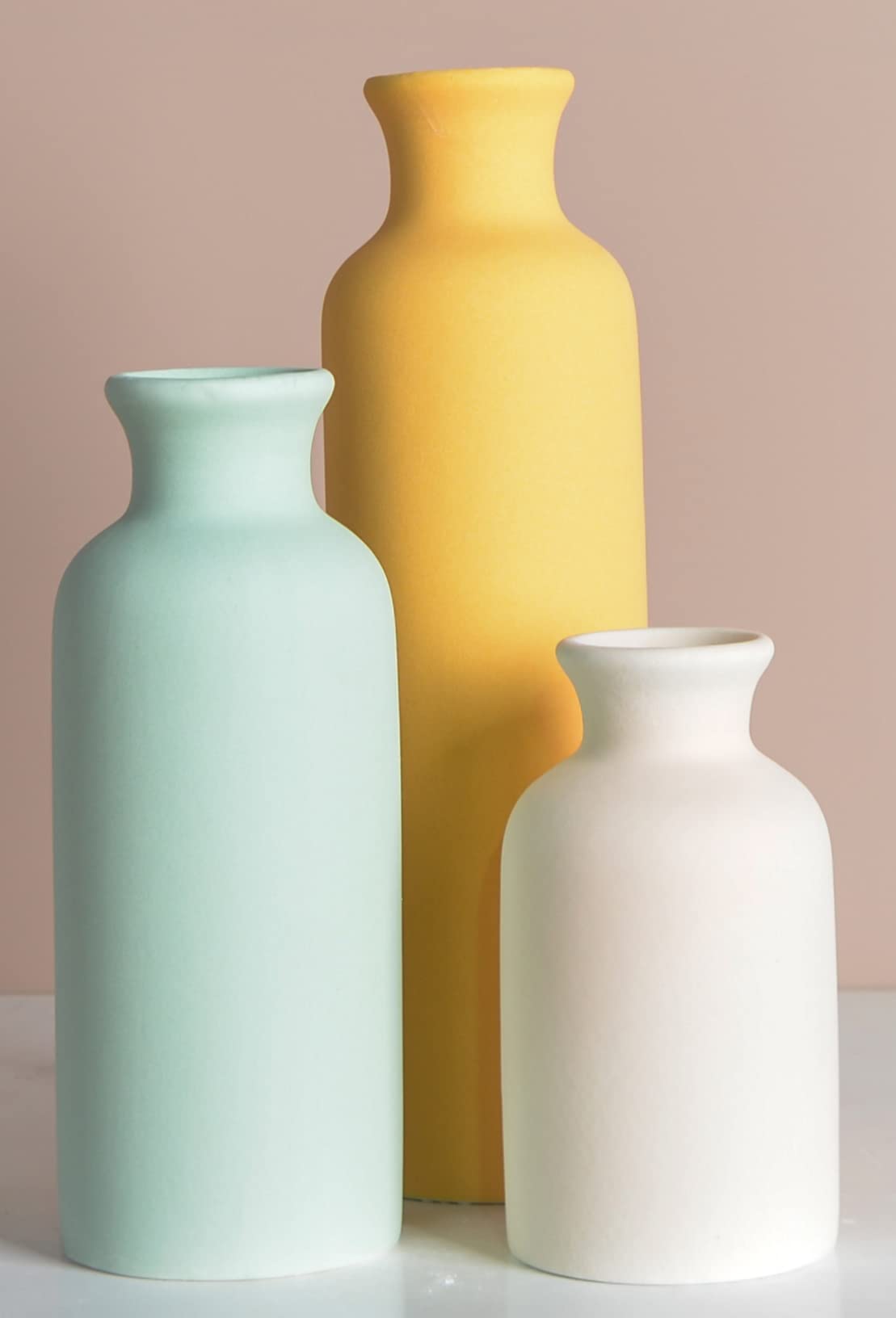 Heifgott 3Pcs Ceramic Vases, Rustic Decorative Flower Vases Set for Modern Farmhouse Decoration, Tabletop Decor, Bookcase, Fireplace and Entrance Decoration(Three colors)