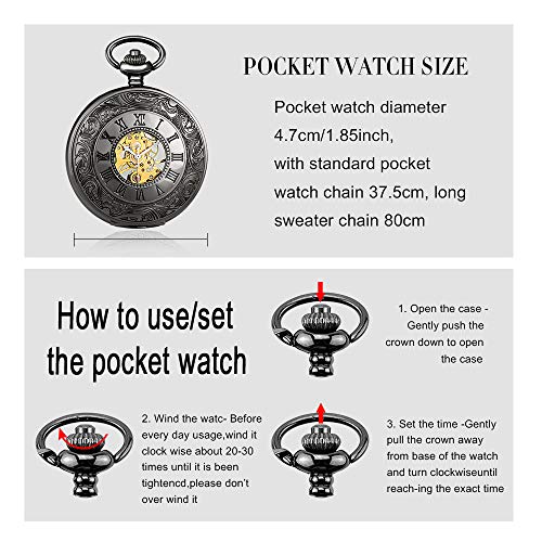 Reloj de bolsillo mecánico analógico retro con cadena cuerda manual estilo unisex clásico 2
