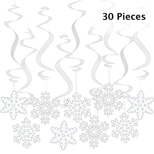 Jonami Schneeflocken Deko zum Aufhängen, 30-TLG Schneeflockendekoration Deckenhänger Spiral Dekoration Girlanden für Zuhause Weihnachten, Weihnachtsdekoration